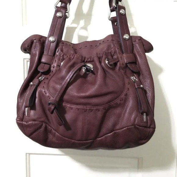 NEW B Makowsky Western Brown 100% Leather Shoulder Bag Purse Magnet Zip Close - Picture 6 of 13